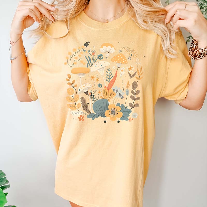 Hippie Mushroom And Flowers T-Shirt