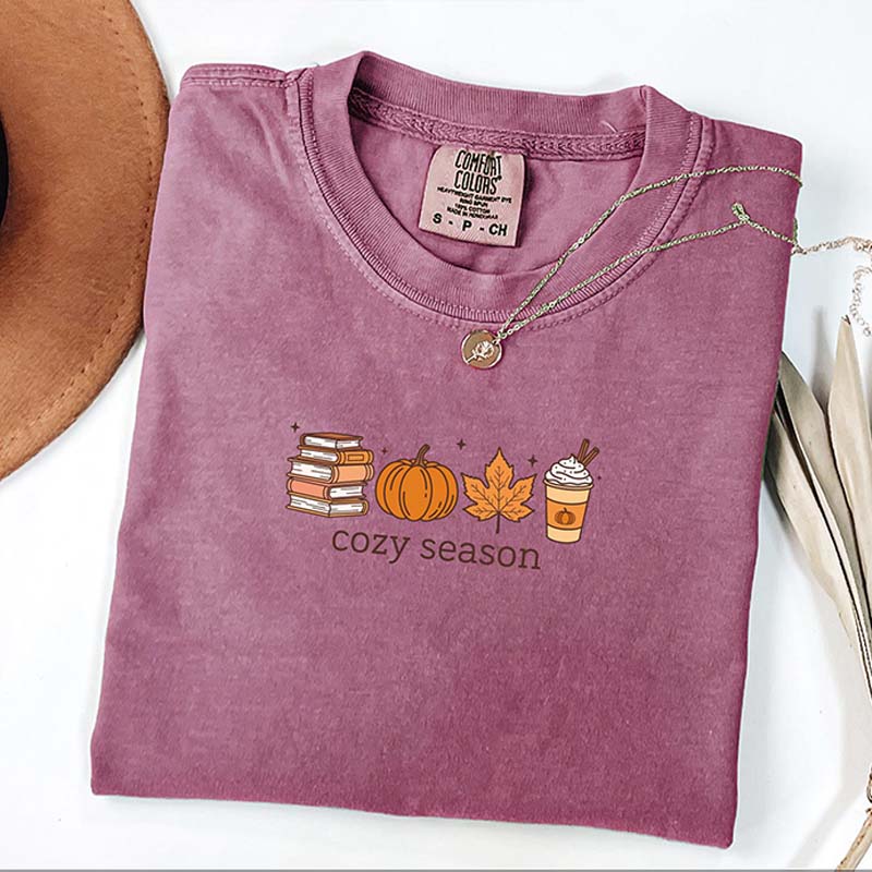 Cozy Season Books Lover Fall Pumpkin T-Shirt