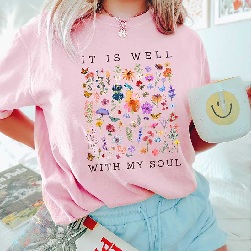 It Is Well With My Soul Vintage Floral Faith T-Shirt