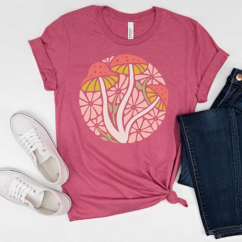 Hippie Mushroom Toadstool Floral Retro T-Shirt