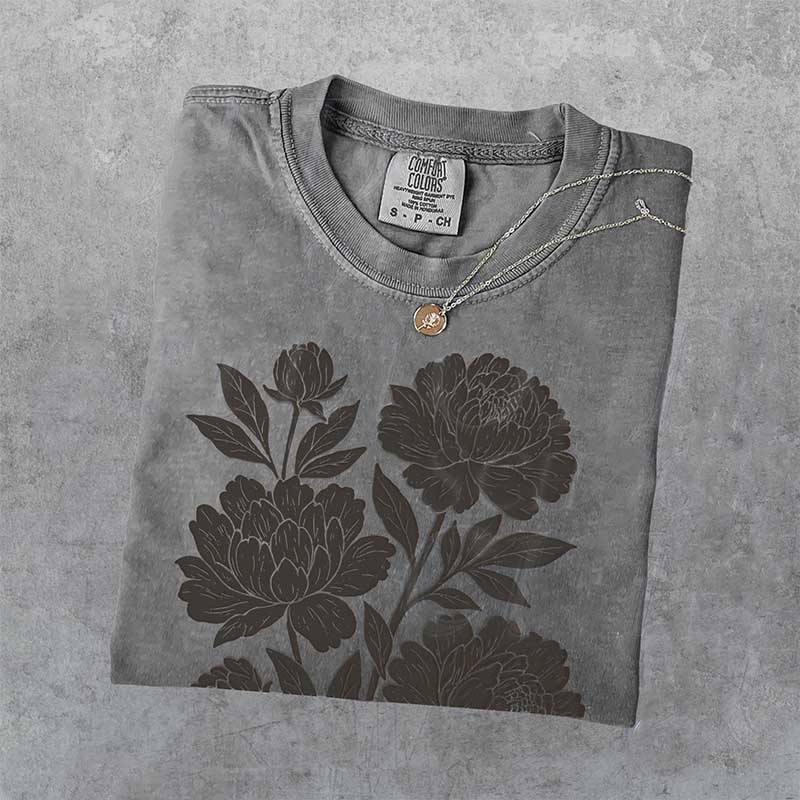 Linocut Flower Retro T-Shirt