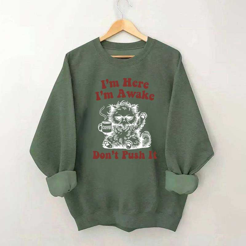 I'm Here I'm Awake Don't Push It Cat Sweatshirt