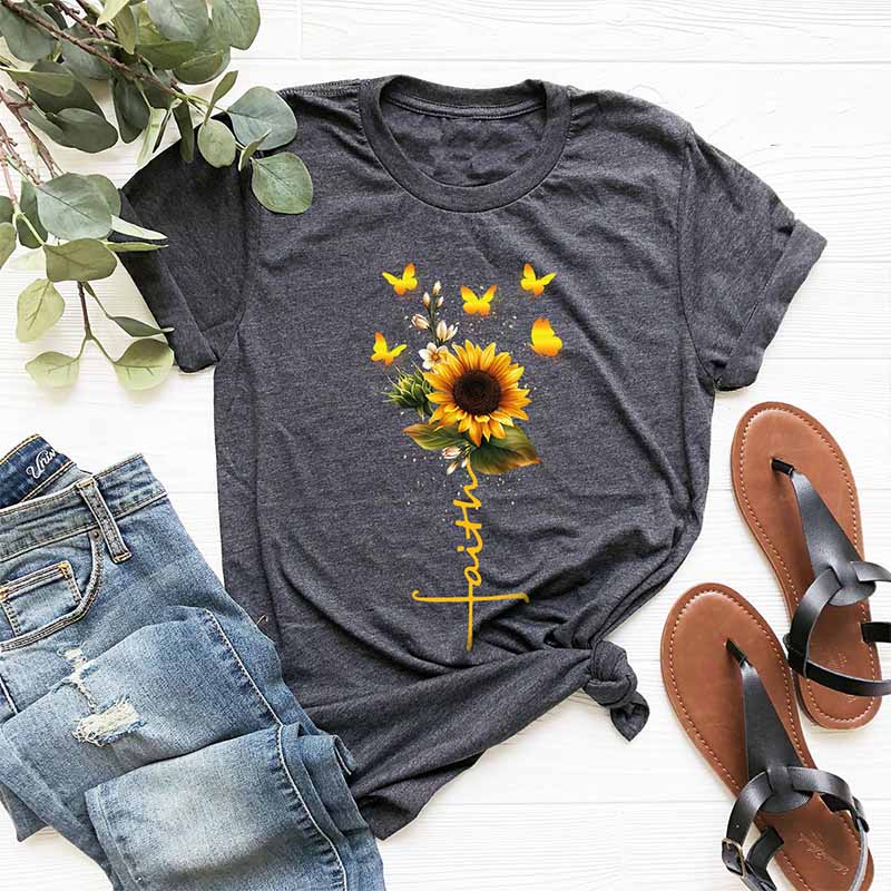 Religious Faith Sunflower Butterfly T-Shirt