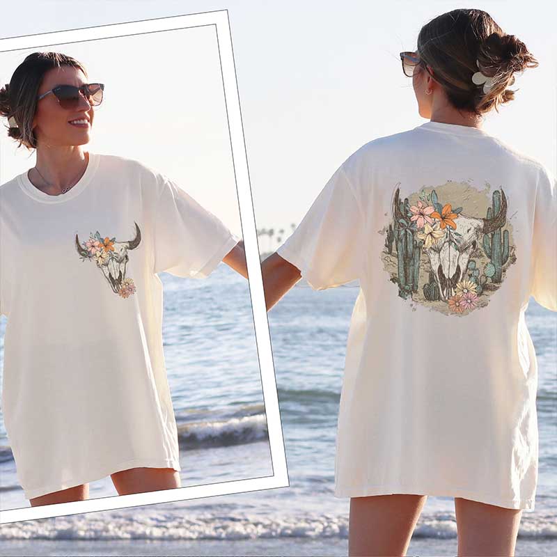 Vintage Cow Skull Western Music T-Shirt