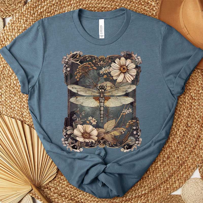 Boho Womens Dragonfly Floral T-Shirt