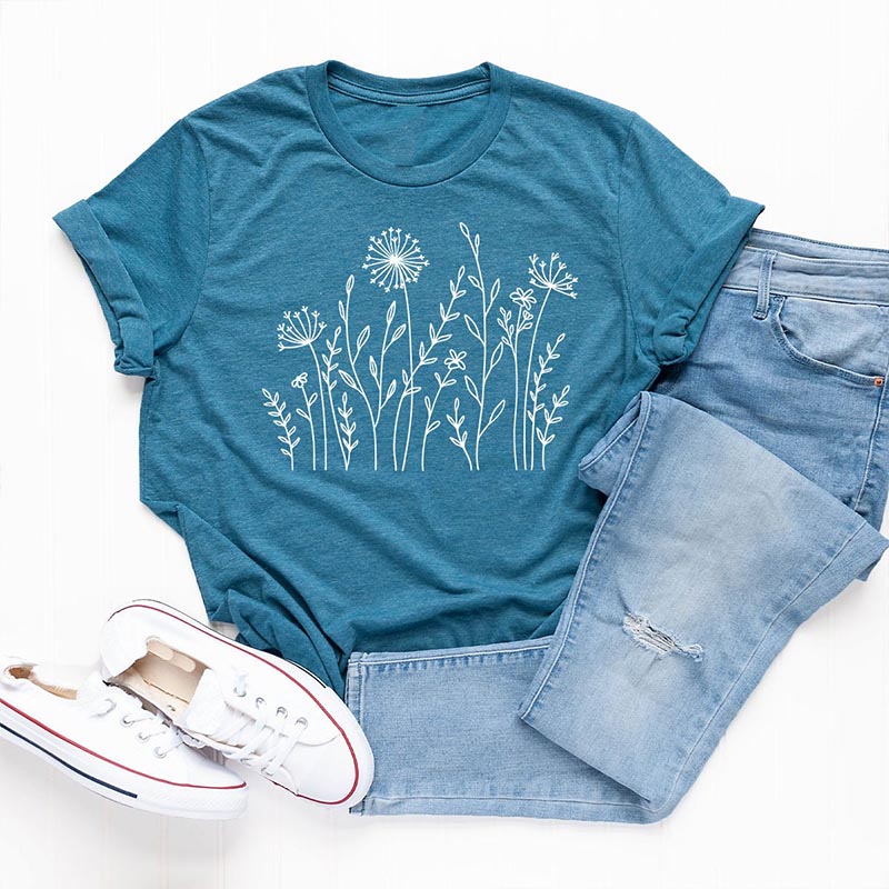 Minimalist Floral Wild Flowers Graphic T-Shirt