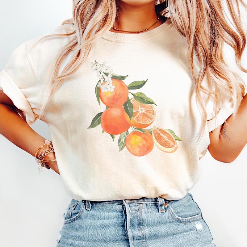 Vintage Orange Foodie Aesthetic Flowers T-Shirt
