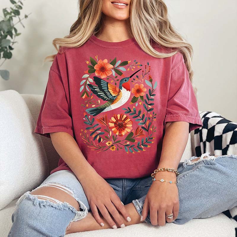 Hummingbird Folk Bird Gifts T-Shirt
