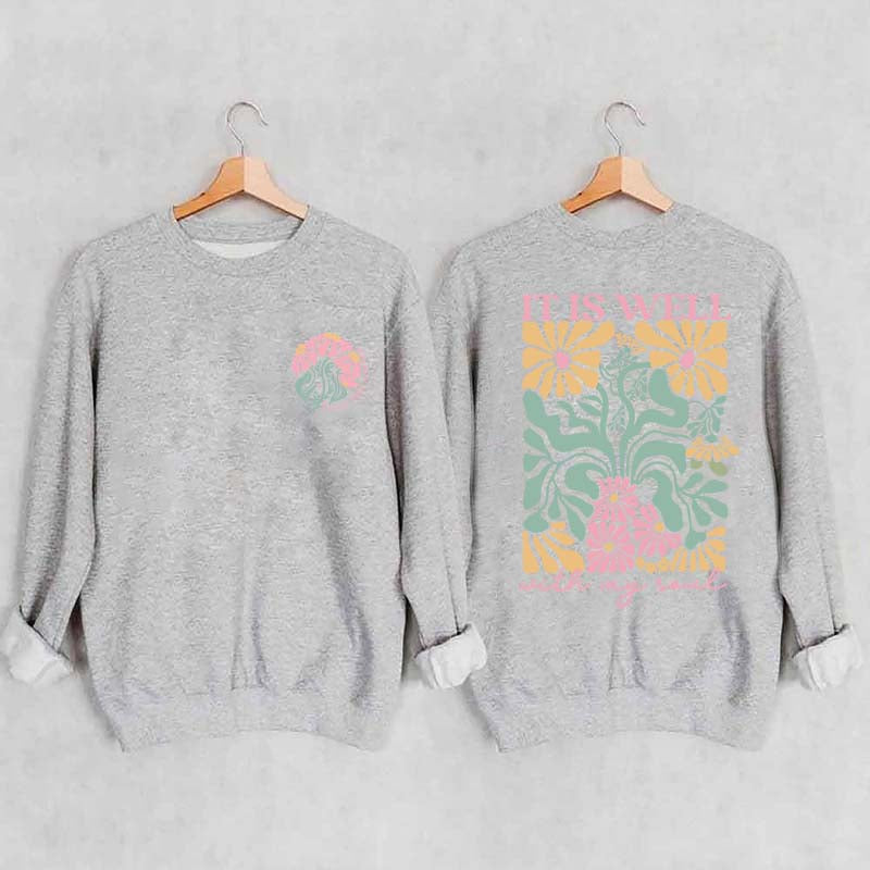 It is Well Floral Boho Bible Verse Top Sweatshirt