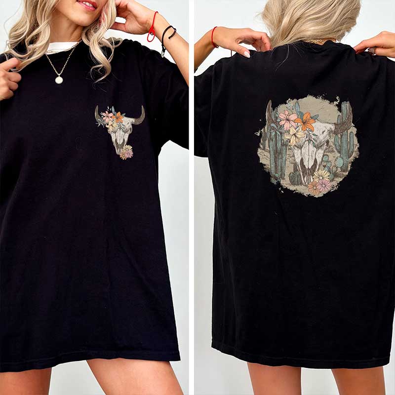 Vintage Cow Skull Western Music T-Shirt