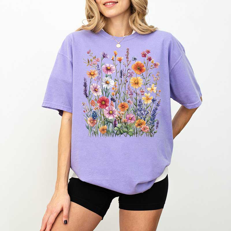 Vintage Pressed Purple Flowers T-Shirt