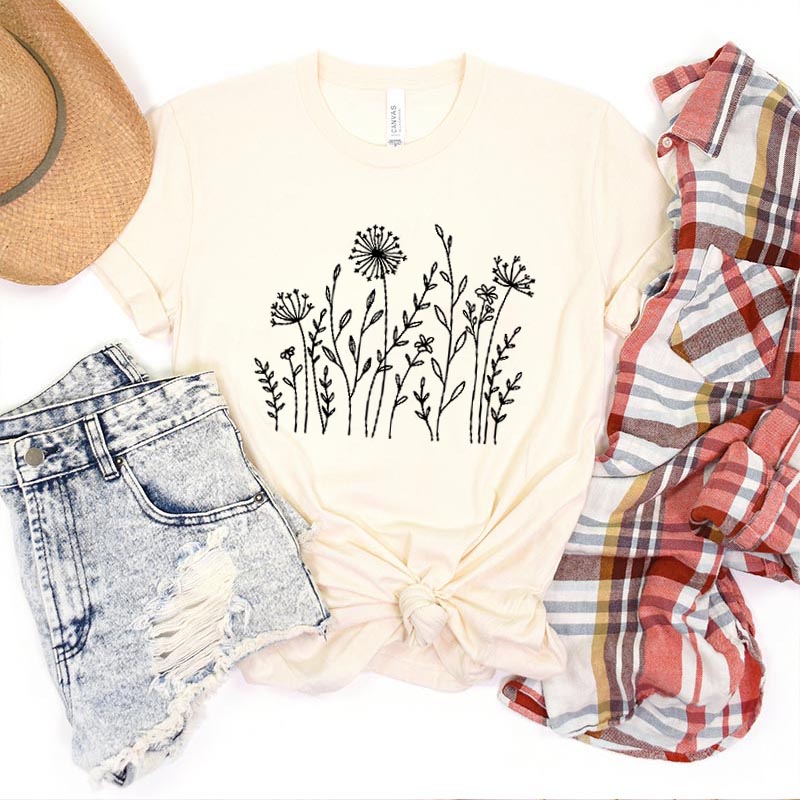 Minimalist Floral Wild Flowers Graphic T-Shirt