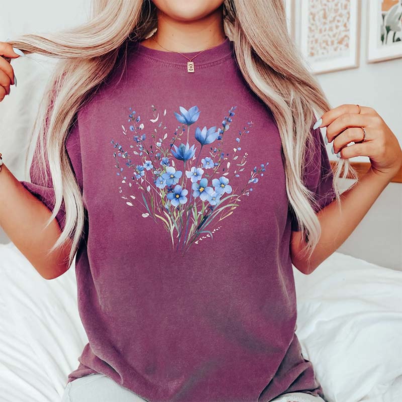 Retro Blue Flower Bouquet T-Shirt