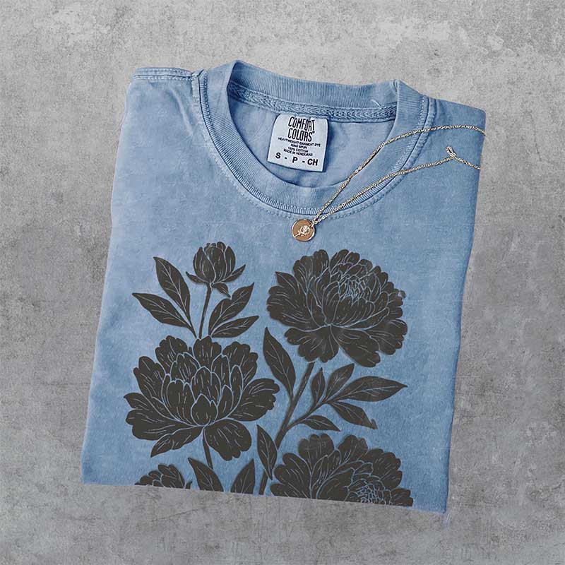 Linocut Flower Retro T-Shirt