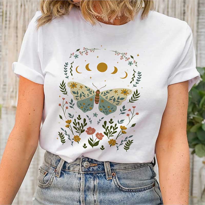 Boho Moon Phases Butterfly T-Shirt