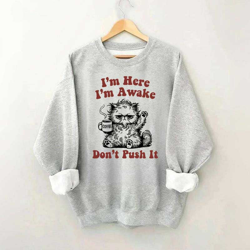 I'm Here I'm Awake Don't Push It Cat Sweatshirt