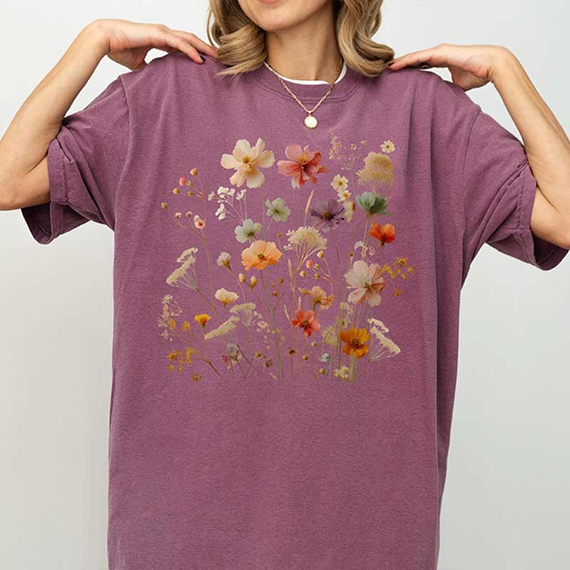 Vintage Boho Botanical Wildflowers Garden Lover T-Shirt