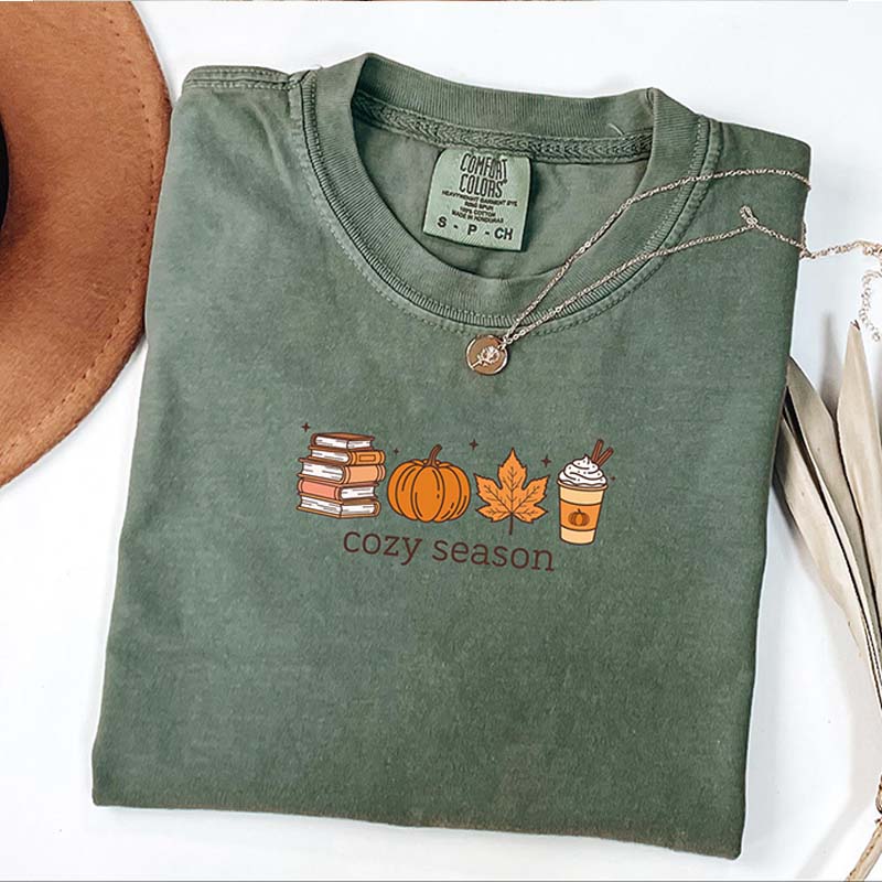 Cozy Season Books Lover Fall Pumpkin T-Shirt