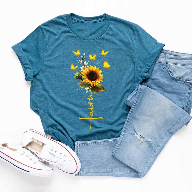 Religious Faith Sunflower Butterfly T-Shirt