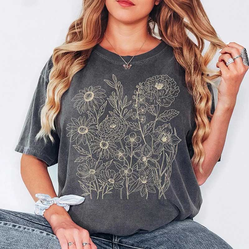 Boho Vintage Pressed Flowers Botanical T-Shirt