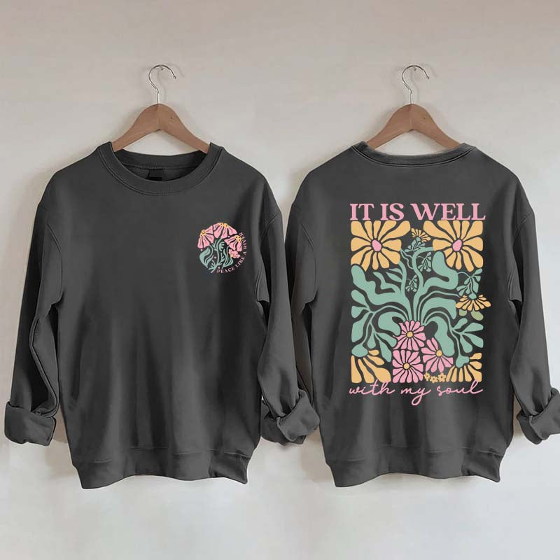 It is Well Floral Boho Bible Verse Top Sweatshirt