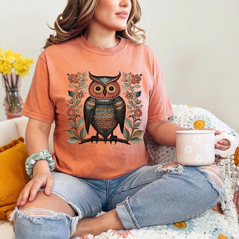 Boho Owl Comfort Colors Flower T-Shirt