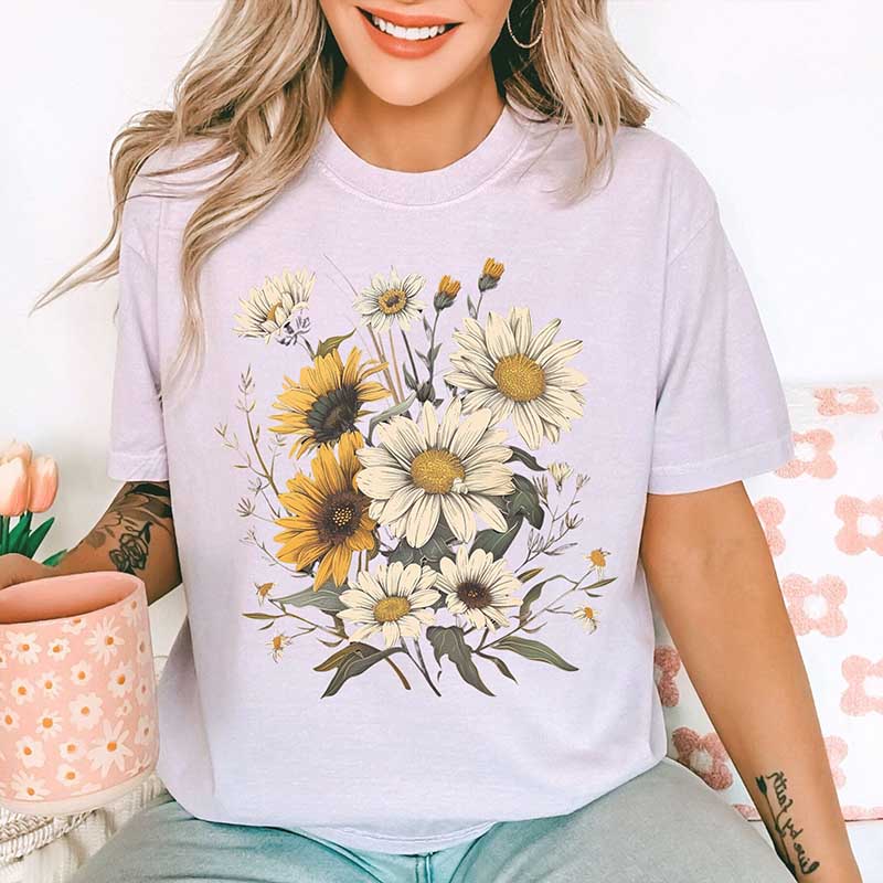 Vintage Style Wildflowers Sunflowers T-Shirt