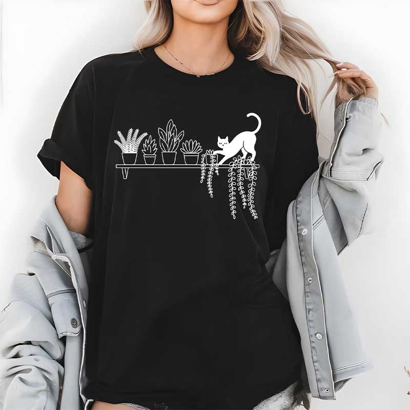 Cat Knocking Over Plants T-Shirt