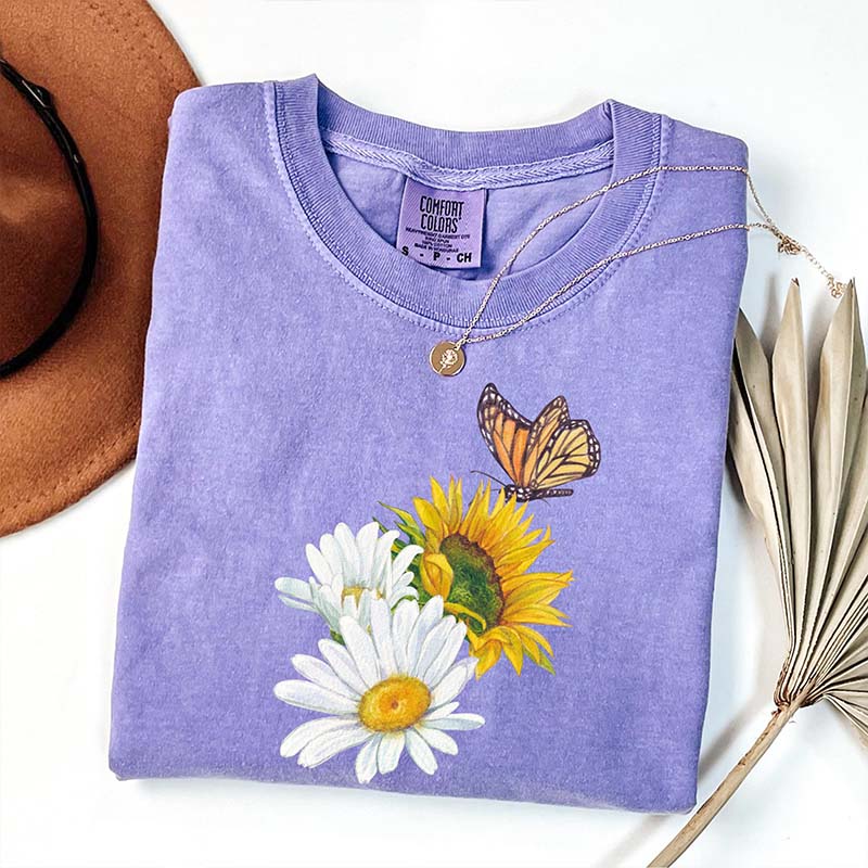 Retro Daisy Sunflower Butterfly T-Shirt