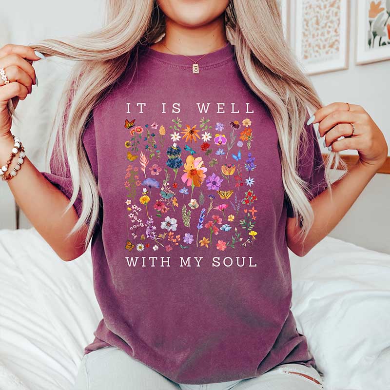 It Is Well With My Soul Vintage Floral Faith T-Shirt