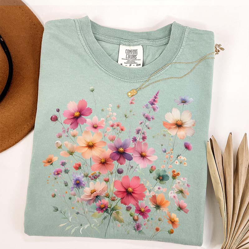 Vintage Pressed Pink Flower Cute Boho T-Shirt