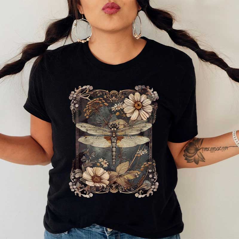 Boho Womens Dragonfly Floral T-Shirt