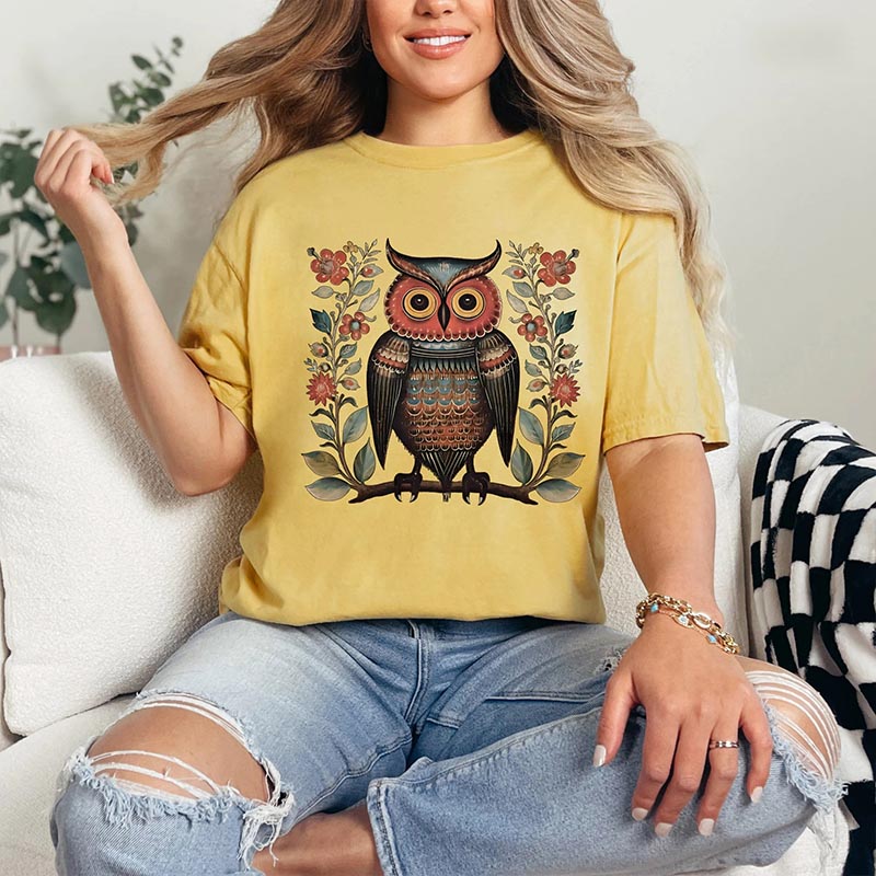 Boho Owl Comfort Colors Flower T-Shirt