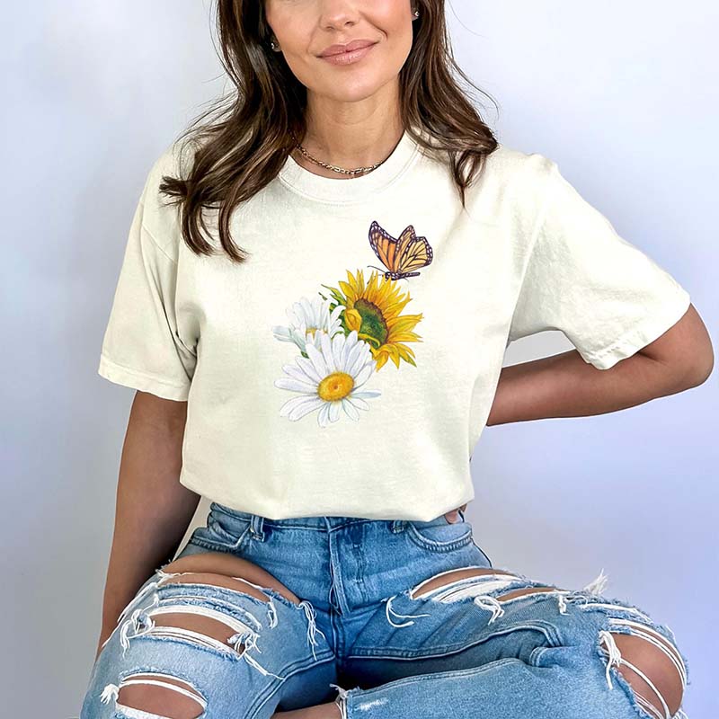 Retro Daisy Sunflower Butterfly T-Shirt