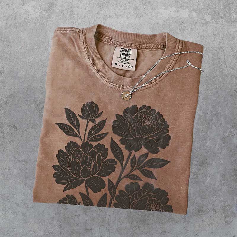 Linocut Flower Retro T-Shirt