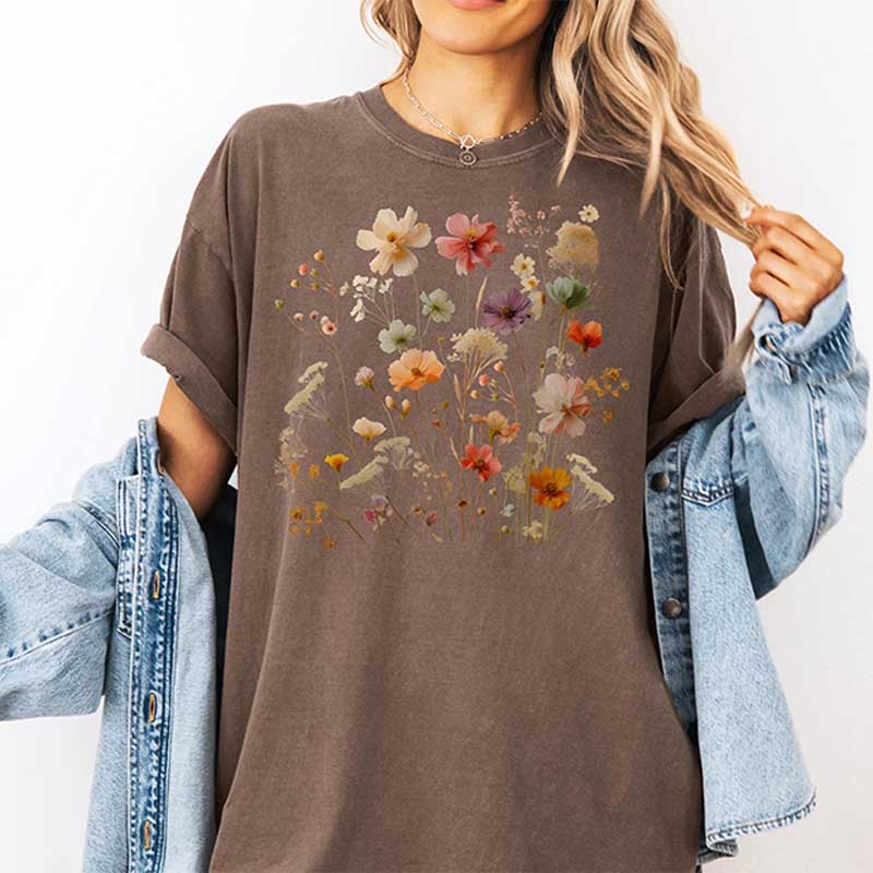Vintage Boho Botanical Wildflowers Garden Lover T-Shirt