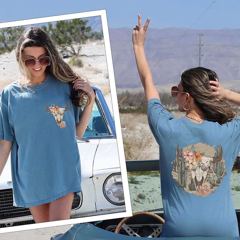 Vintage Cow Skull Western Music T-Shirt