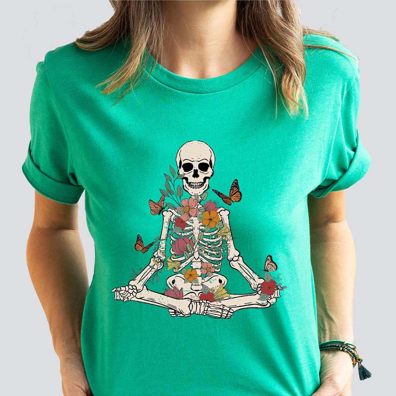Skeleton Gardener Flower Yoga T-Shirt