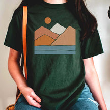 Boho Landscape Minimalist Mountain and Sun T-Shirt