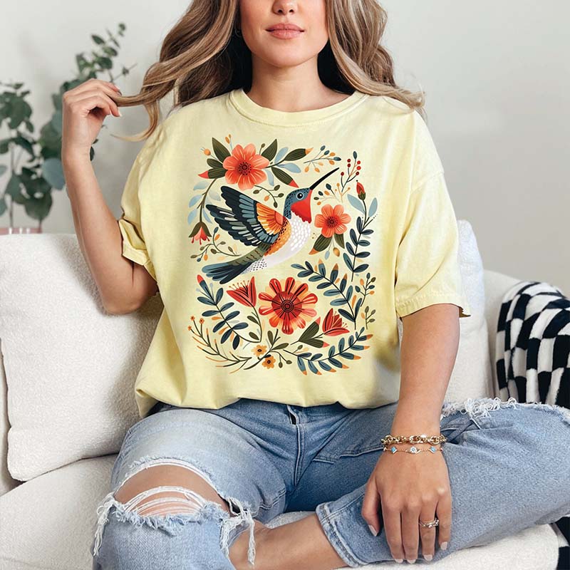 Hummingbird Folk Bird Gifts T-Shirt