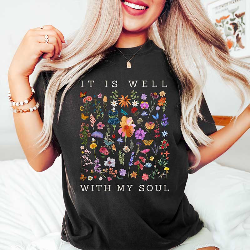 It Is Well With My Soul Vintage Floral Faith T-Shirt