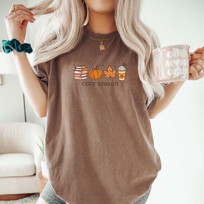 Cozy Season Books Lover Fall Pumpkin T-Shirt