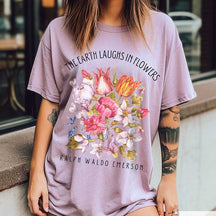 The Earth Laughs in Flowers Floral Illustration T-Shirt
