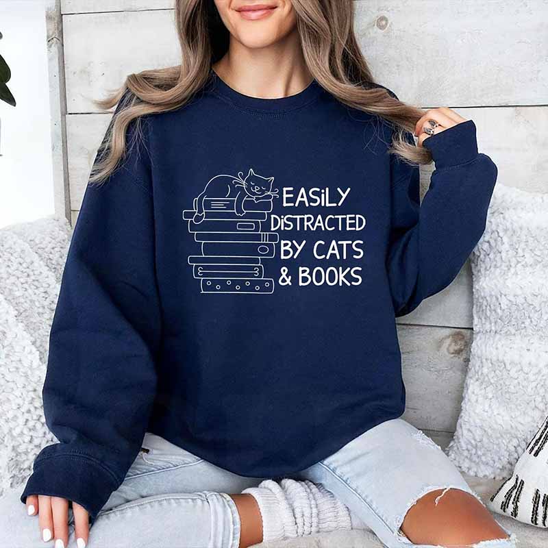 Easily Distracted By Cats And Books Sweatshirt