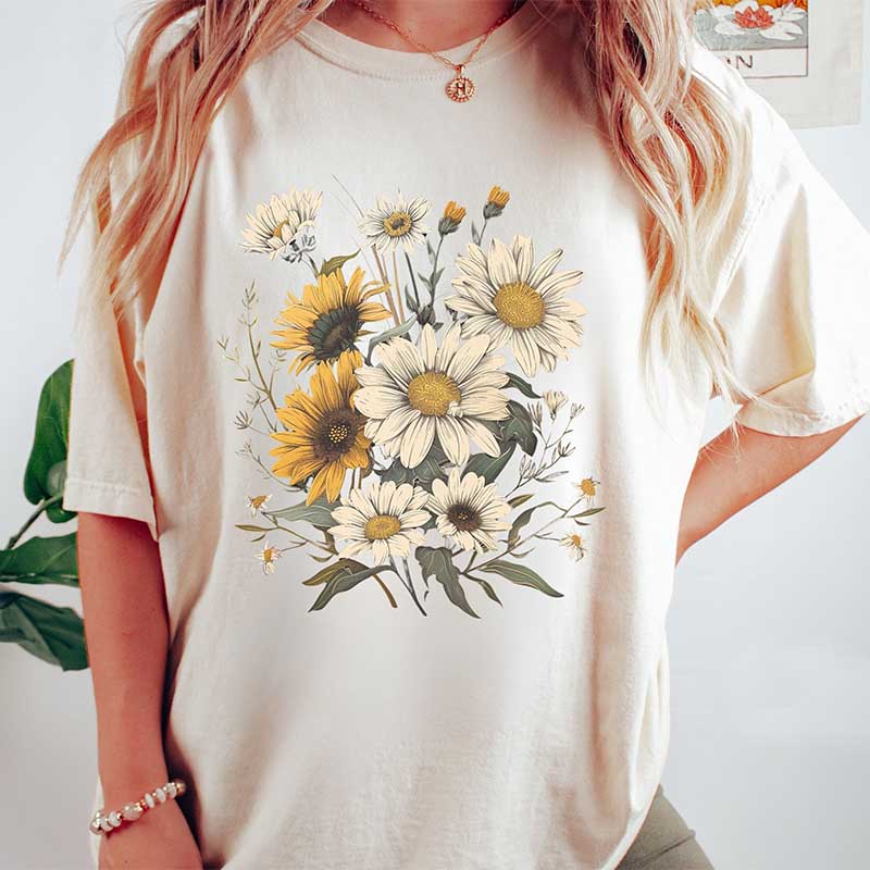 Vintage Style Wildflowers Sunflowers T-Shirt