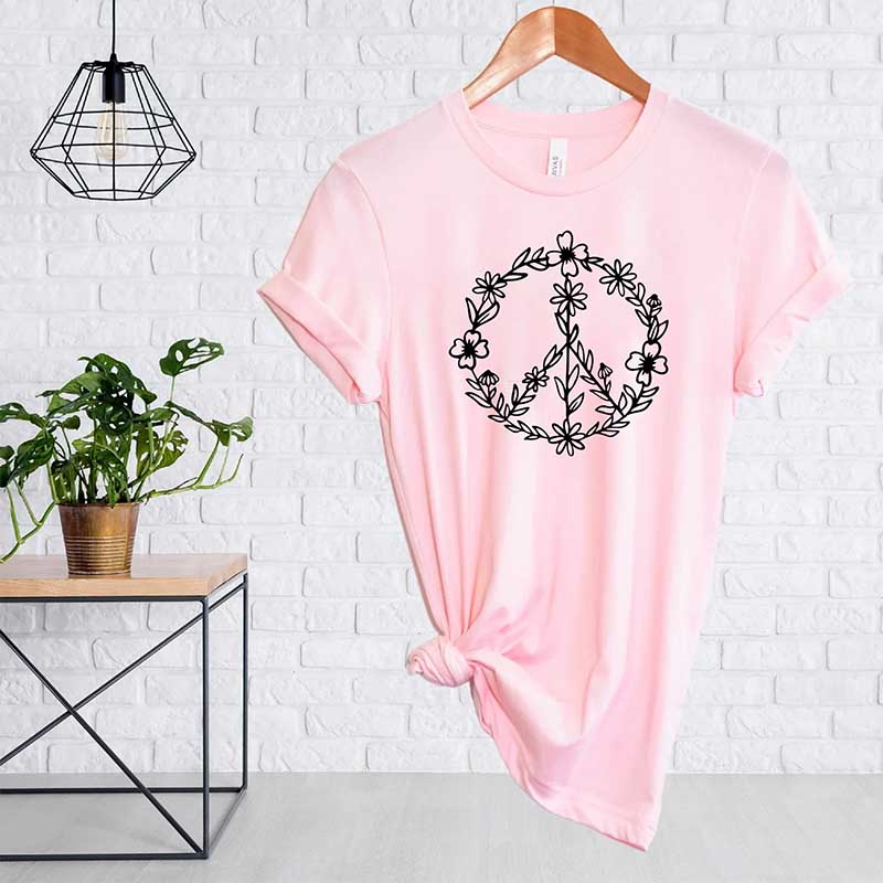 Peace Sign Graphic Floral T-Shirt