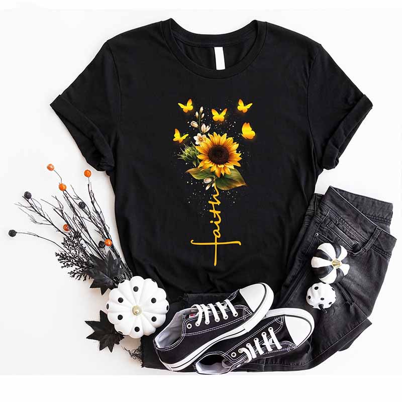 Religious Faith Sunflower Butterfly T-Shirt