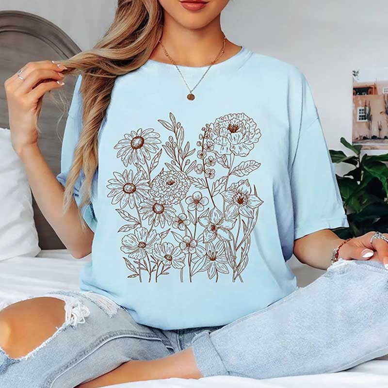 Boho Vintage Pressed Flowers Botanical T-Shirt