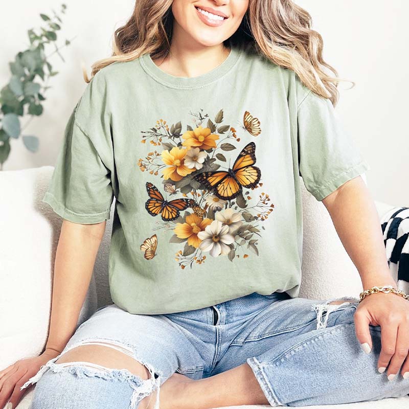 Monarch Butterfly Floral Nature Inspired T-Shirt
