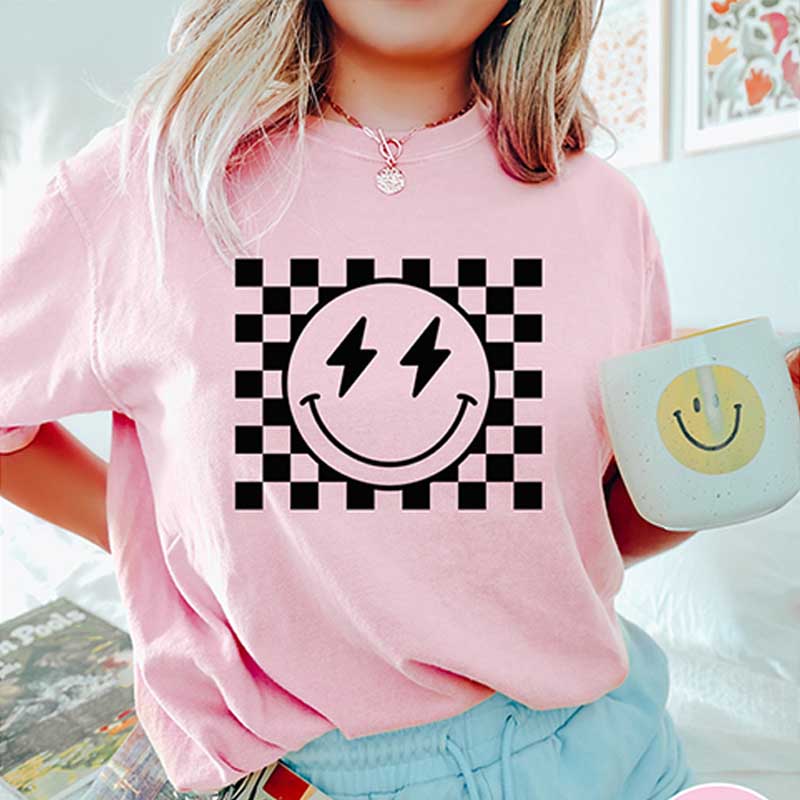 Comfort Colors Checkered Pattern Smile Face T-Shirt